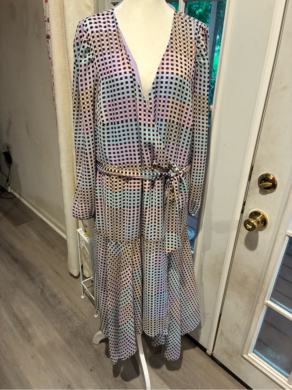 Calvin Klein Pastel Grid Wrap Midi Dress